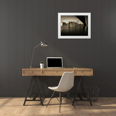 Brooklyn Bridge White Modern Wood Framed Art Print by PhotoINC Studio