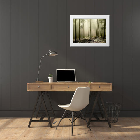 Green Works White Modern Wood Framed Art Print by PhotoINC Studio