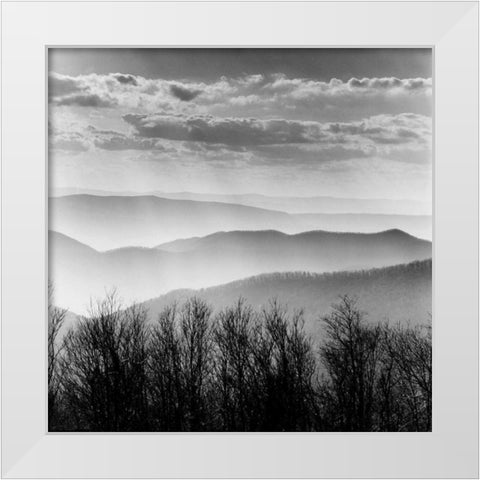 Misty Mountains White Modern Wood Framed Art Print by PhotoINC Studio