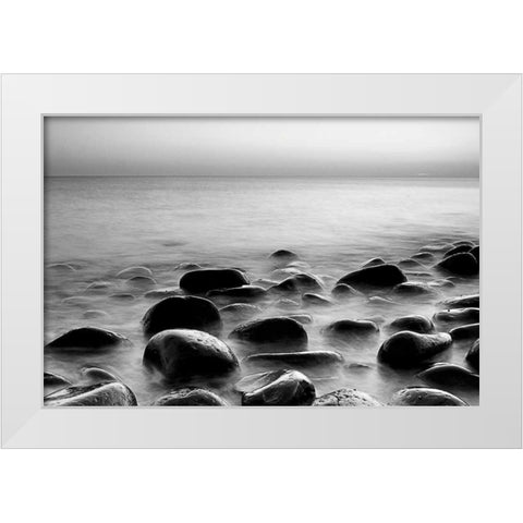 Rocks in Mist 3 White Modern Wood Framed Art Print by PhotoINC Studio