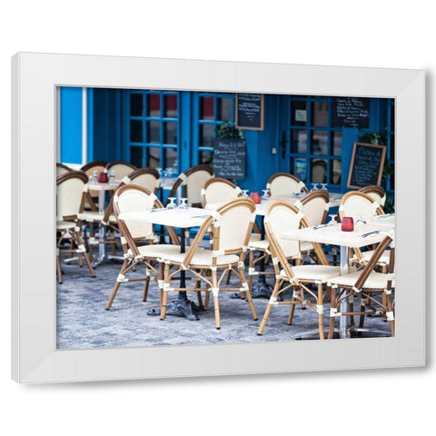 Blue Cafe White Modern Wood Framed Art Print by Price, Melanie Alexandra