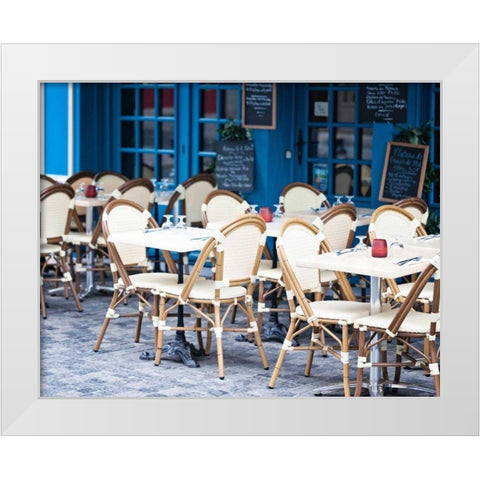 Blue Cafe White Modern Wood Framed Art Print by Price, Melanie Alexandra
