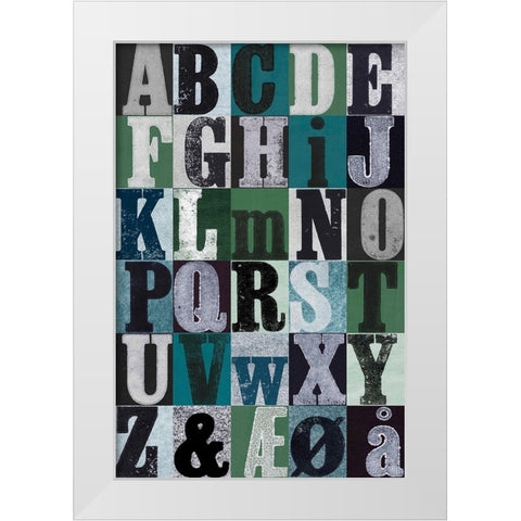 Alphabet Green White Modern Wood Framed Art Print by Folcarelli, Pernille