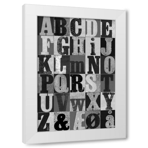 Alphabet Grey White Modern Wood Framed Art Print by Folcarelli, Pernille