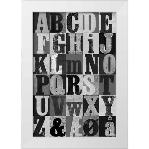 Alphabet Grey White Modern Wood Framed Art Print by Folcarelli, Pernille