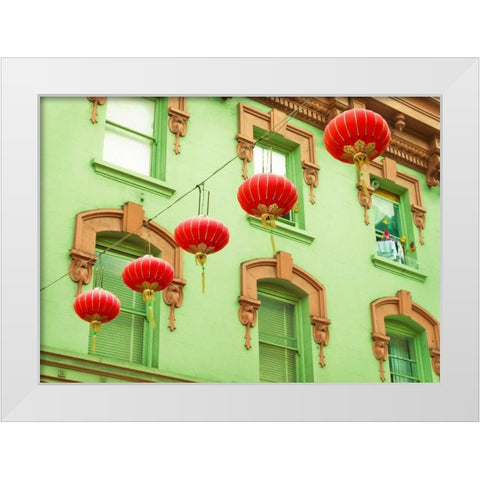 Lanterns In The Wind White Modern Wood Framed Art Print by Quintero, Sonja