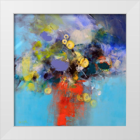 Blue and Yellow Flowers White Modern Wood Framed Art Print by Quinzin, Marianne
