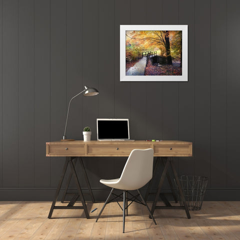 Foot Bridge White Modern Wood Framed Art Print by Rivera, John
