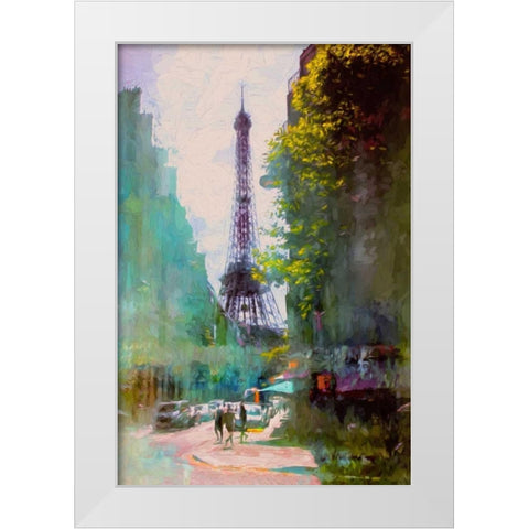 Paris Street White Modern Wood Framed Art Print by Rivera, John