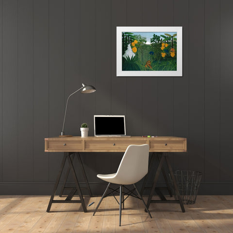 The Repast of the Lion White Modern Wood Framed Art Print by Rousseau, Henri