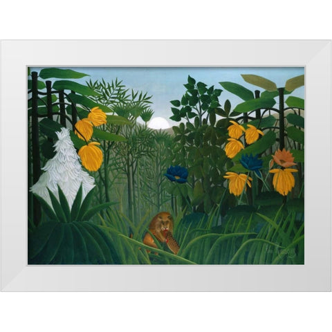 The Repast of the Lion White Modern Wood Framed Art Print by Rousseau, Henri