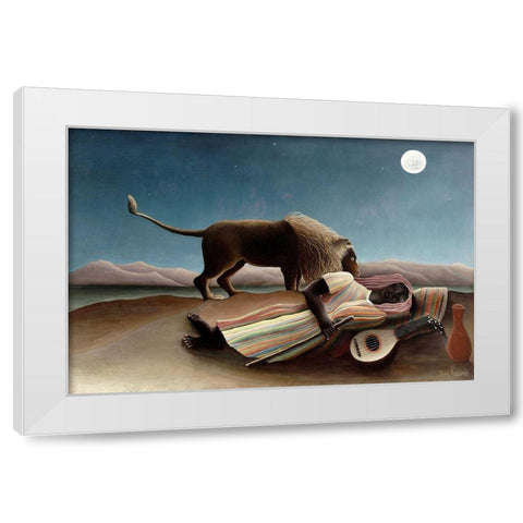 The Sleeping Gypsy, 1897 White Modern Wood Framed Art Print by Rousseau, Henri