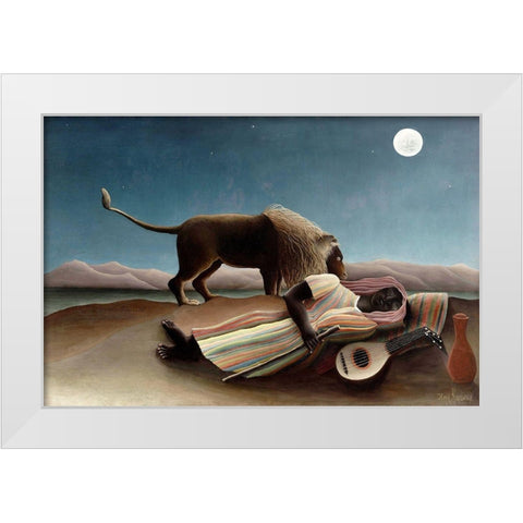 The Sleeping Gypsy, 1897 White Modern Wood Framed Art Print by Rousseau, Henri