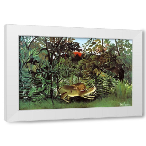 The Hungry Lion White Modern Wood Framed Art Print by Rousseau, Henri