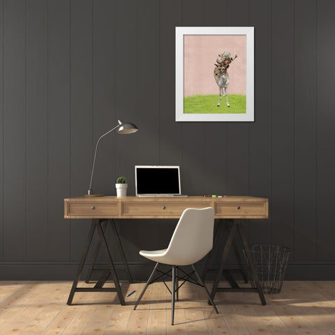 Buck on Pink White Modern Wood Framed Art Print by Ryan, Brooke T.
