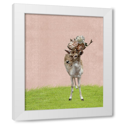 Buck on Pink White Modern Wood Framed Art Print by Ryan, Brooke T.