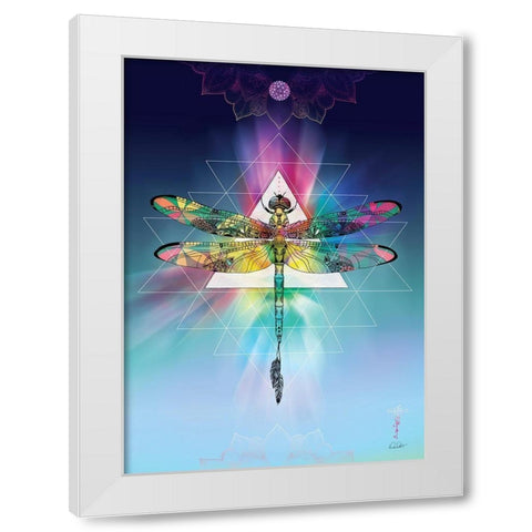 Cosmic Dragonfly White Modern Wood Framed Art Print by Roberts, Karin