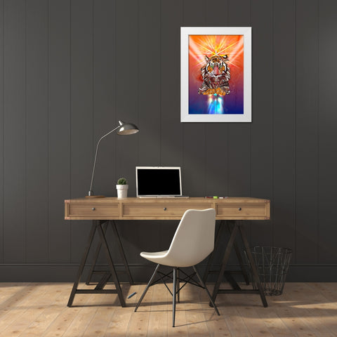 Cosmic Tiger White Modern Wood Framed Art Print by Roberts, Karin