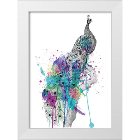 Peacock White Modern Wood Framed Art Print by Roberts, Karin