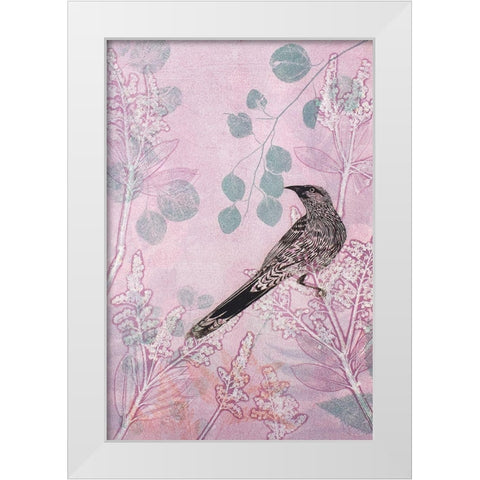 Dusk Wattlebird in Pink White Modern Wood Framed Art Print by Rice, Trudy