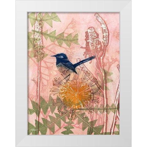 Little Blue Wren White Modern Wood Framed Art Print by Rice, Trudy