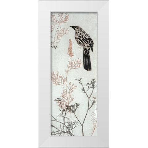 Wattlebird Hovering In My Garden White Modern Wood Framed Art Print by Rice, Trudy
