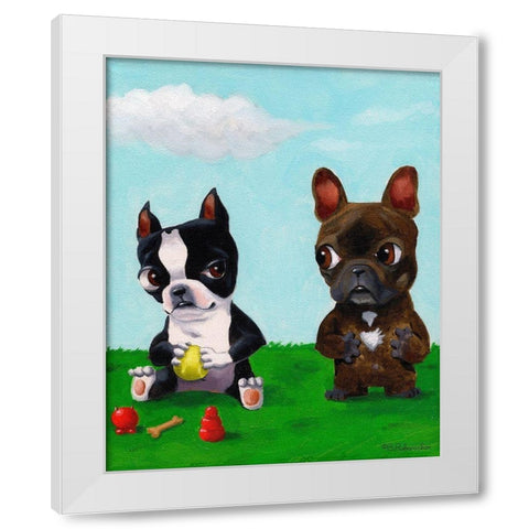 Boston and Frenchie White Modern Wood Framed Art Print by Rubenacker, Brian