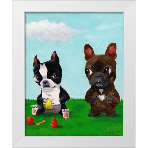 Boston and Frenchie White Modern Wood Framed Art Print by Rubenacker, Brian
