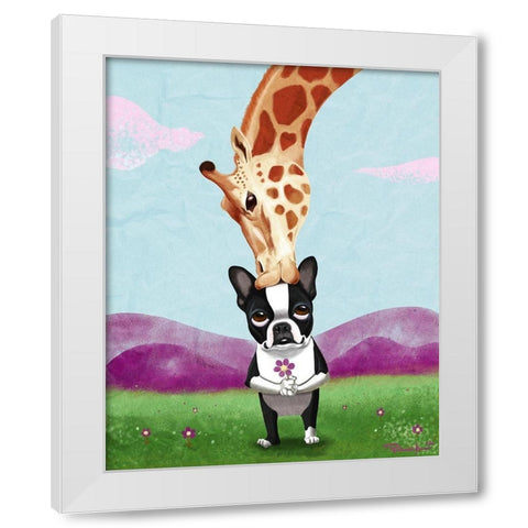 Giraffe Kisses White Modern Wood Framed Art Print by Rubenacker, Brian