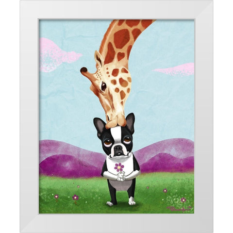 Giraffe Kisses White Modern Wood Framed Art Print by Rubenacker, Brian