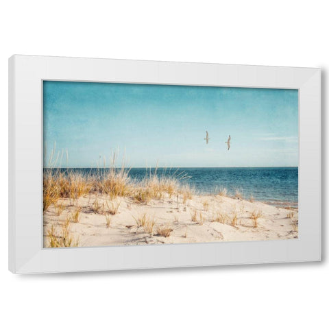 Beach And Gulls White Modern Wood Framed Art Print by Ryan, Brooke T.