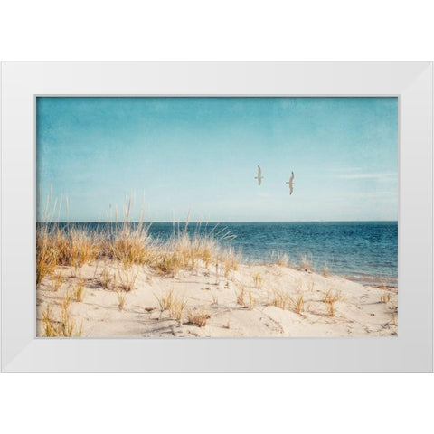 Beach And Gulls White Modern Wood Framed Art Print by Ryan, Brooke T.
