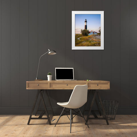 Historic Big Sable Point Light White Modern Wood Framed Art Print by Romanowicz, Adam