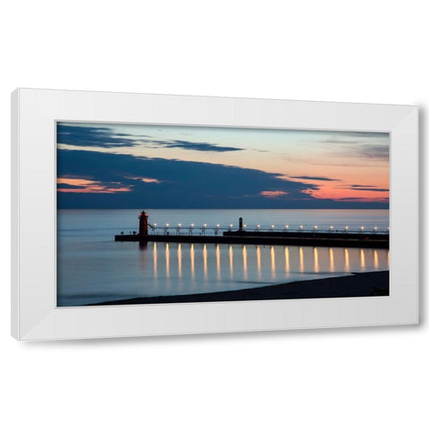 South Haven Michigan Lighthouse White Modern Wood Framed Art Print by Romanowicz, Adam