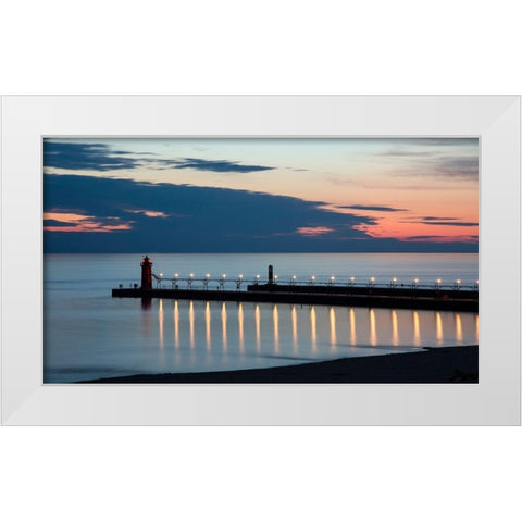 South Haven Michigan Lighthouse White Modern Wood Framed Art Print by Romanowicz, Adam