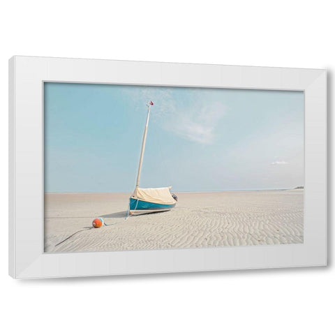 Sailboat in Teal and Coral White Modern Wood Framed Art Print by Ryan, Brooke T.