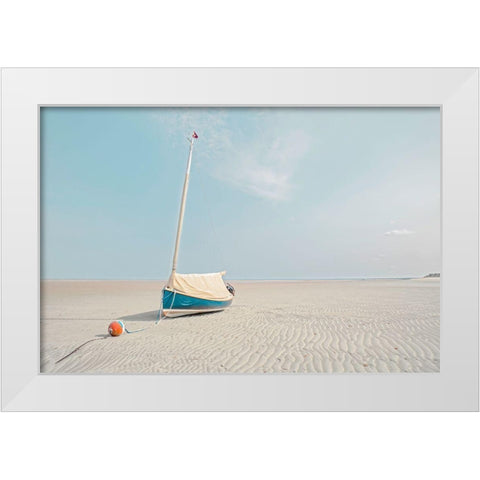 Sailboat in Teal and Coral White Modern Wood Framed Art Print by Ryan, Brooke T.