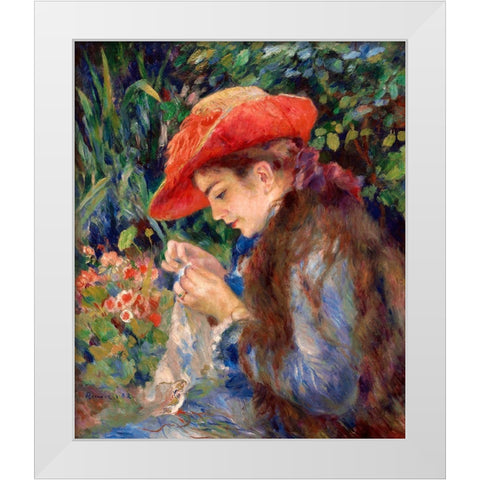 Marie-ThÃ©rÃ¨se Durand-Ruel Sewing-1882 White Modern Wood Framed Art Print by Renoir, Pierre-Auguste