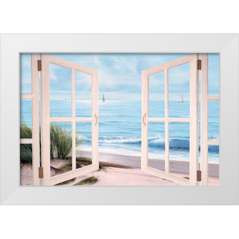 Sandpiper Beach Door White Modern Wood Framed Art Print by Romanello, Diane