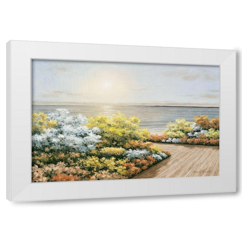 Deck And Flowers White Modern Wood Framed Art Print by Romanello, Diane