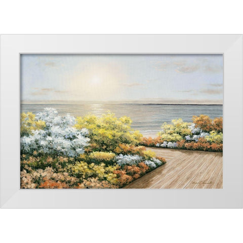 Deck And Flowers White Modern Wood Framed Art Print by Romanello, Diane