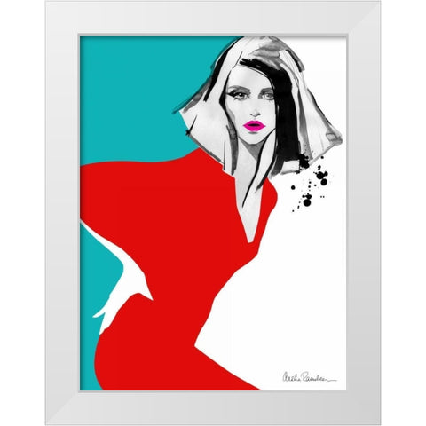 Red Dress White Modern Wood Framed Art Print by Ramdeen, Aasha