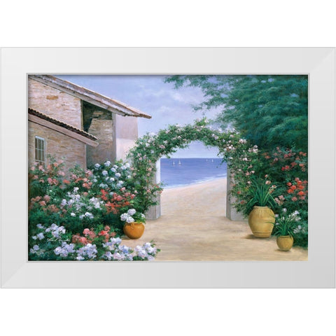 Seaside Trellis White Modern Wood Framed Art Print by Romanello, Diane