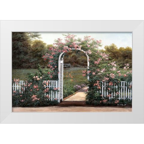 Rose Trellis White Modern Wood Framed Art Print by Romanello, Diane