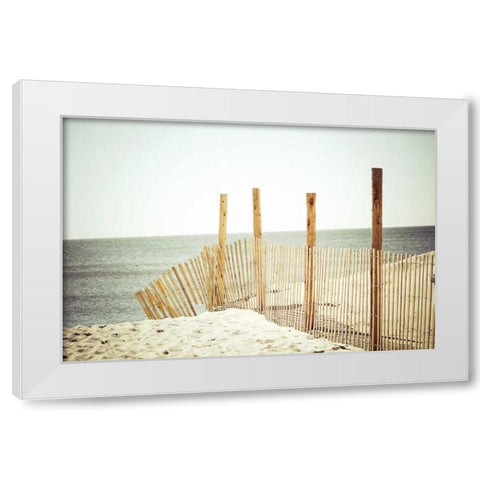 Wooden Beach Fence White Modern Wood Framed Art Print by Reiss, Jessica
