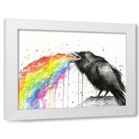 Raven Tastes the Rainbow White Modern Wood Framed Art Print by Shvartsur, Olga