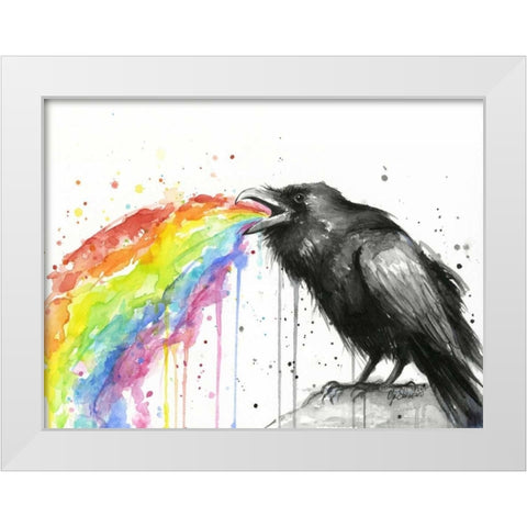 Raven Tastes the Rainbow White Modern Wood Framed Art Print by Shvartsur, Olga