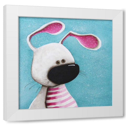 The Pink Bunny White Modern Wood Framed Art Print by Stewart, Lucia