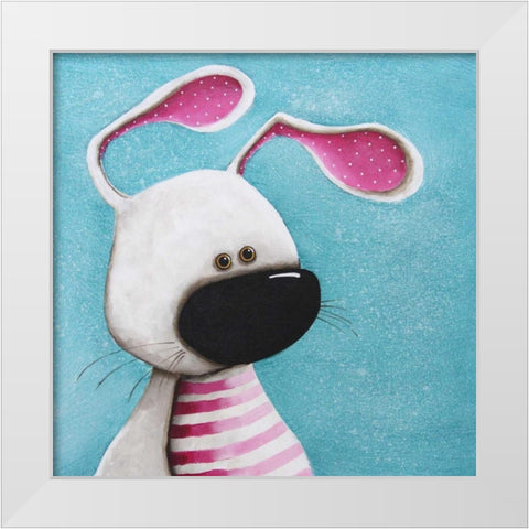 The Pink Bunny White Modern Wood Framed Art Print by Stewart, Lucia