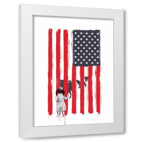 Little Girl and Wolves White Modern Wood Framed Art Print by Solti, Balazs